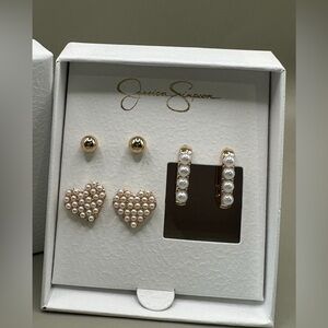 Jessica Simpson Gold and Pearl Earring Set NWT